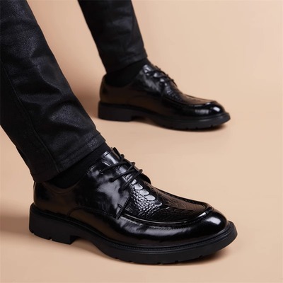 皮鞋男款夏季透气商务正装鳄鱼纹男鞋2025新款英伦风百搭休闲鞋子