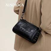 真皮包包女2025新款 时尚 枕头包鳄鱼纹单肩包宽肩带休闲女士斜挎包