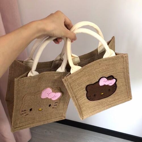 小红书同款kt猫麻布袋手提包包上班通勤早八遛弯HelloKitty猫包包