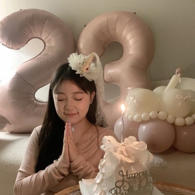 baby裸粉数字铝膜气球32寸派对自拍道具韩网红聚会生日宝宝