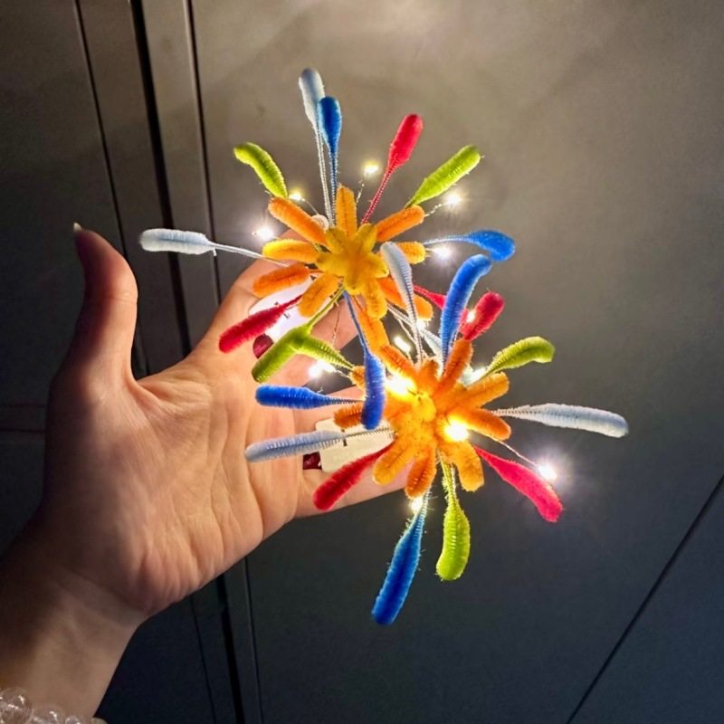 烟花扭扭棒发夹手工diy材料包新年跨年摆摊夜市礼物发光花束头饰