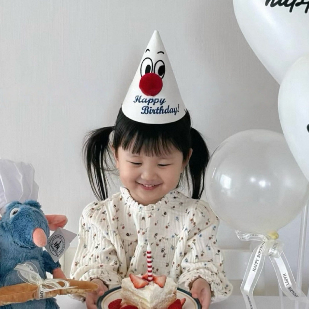 ins同款可爱小丑卡通生日无纺布帽子生日派对布置氛围道具宝宝韩