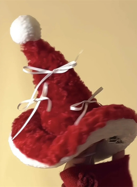 圣诞节红色毛绒帽子发夹三福同款可爱网红氛围装饰布置拍照道具