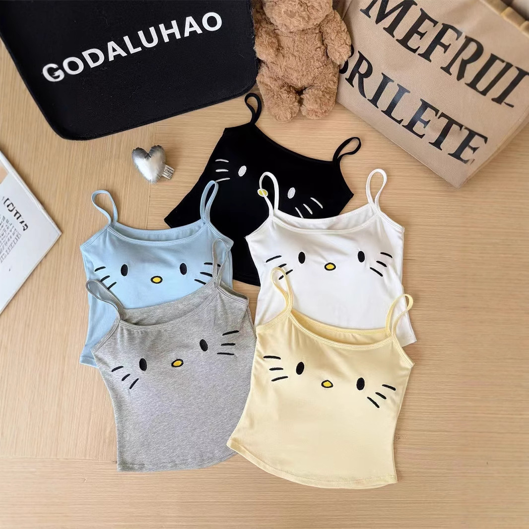 纯欲风性感卡通印花吊带背心女带胸垫内搭修身显瘦外穿美背上衣夏