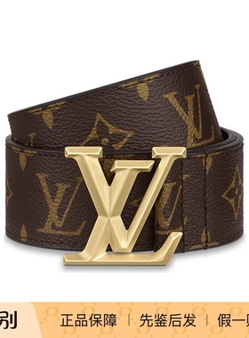 Louis Vuitton路易威登 磨砂金扣式 老花牛皮腰带 宽4cm