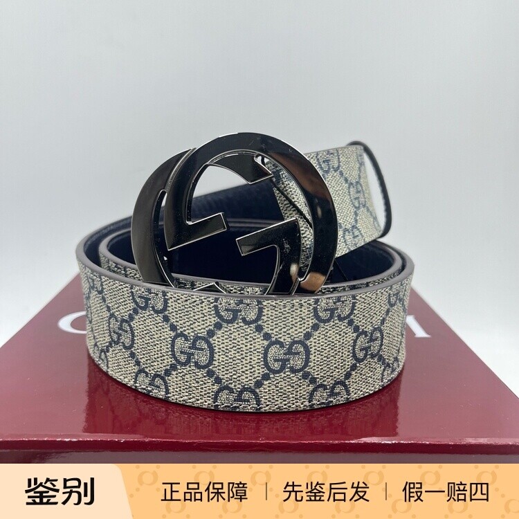 GUCCI古驰 双G 亮黑色板腰带/皮带/腰链