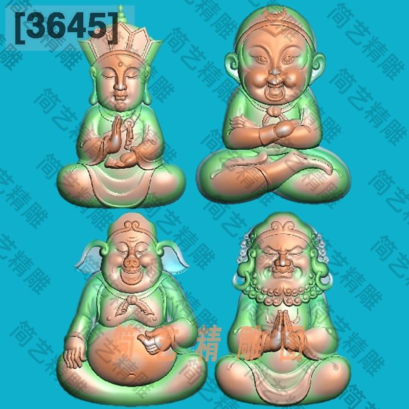 3645唐僧孙悟空猪八戒沙和尚西游记挂件精雕图玉雕电脑雕刻浮雕图