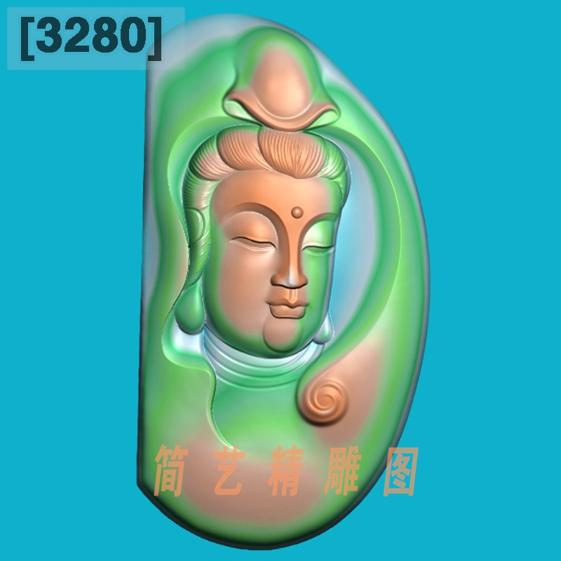 3280新侧脸观音头随形挂件精雕图玉雕电脑雕刻浮雕图灰度图BMPJDP
