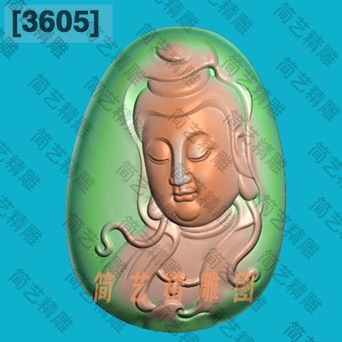 3605新款随形立体挂件侧脸观音头精雕图玉雕电脑雕刻浮雕图灰度图