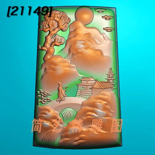 精雕图jdp玉雕图方形长型山水人物浮雕图灰度图bmp
