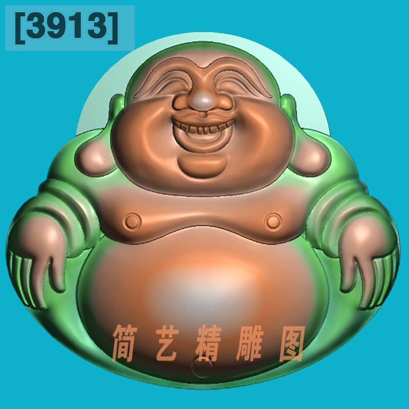 3913弥勒佛公大肚佛正装立体挂件精雕图玉雕电脑雕刻浮雕图灰度图