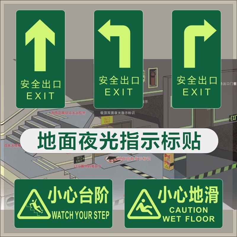 安全出口夜光消防标识贴应急疏散逃生通道地贴标荧光自发光指示牌-封面