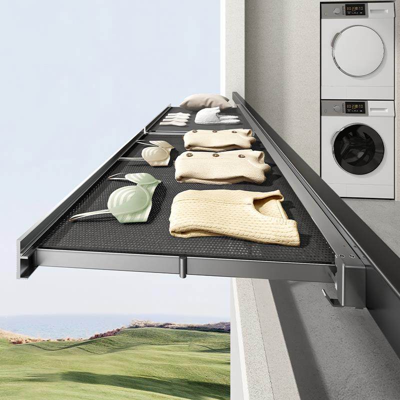 天地鱼可伸缩隐形晒鞋神器护栏窗外晾衣架免打孔折叠壁挂式晾晒网