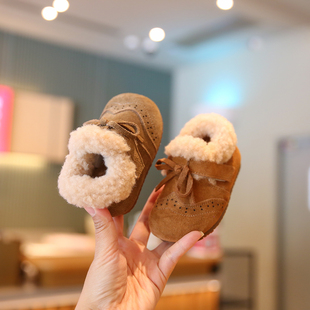 小步点宝宝学步鞋女宝鞋子冬季软底婴儿加绒棉鞋女童勃肯鞋毛毛鞋