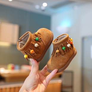 女宝宝冬鞋软底婴儿学步鞋加绒棉鞋女童靴子公主短靴防滑儿童鞋子