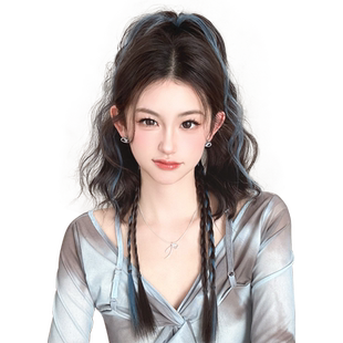 假发辫子女抓夹喷泉高马尾彩色挑染拳击辫仿真半扎辣妹麻花辫假发