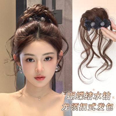 misssecret蝴蝶结水钻龙须丸子头