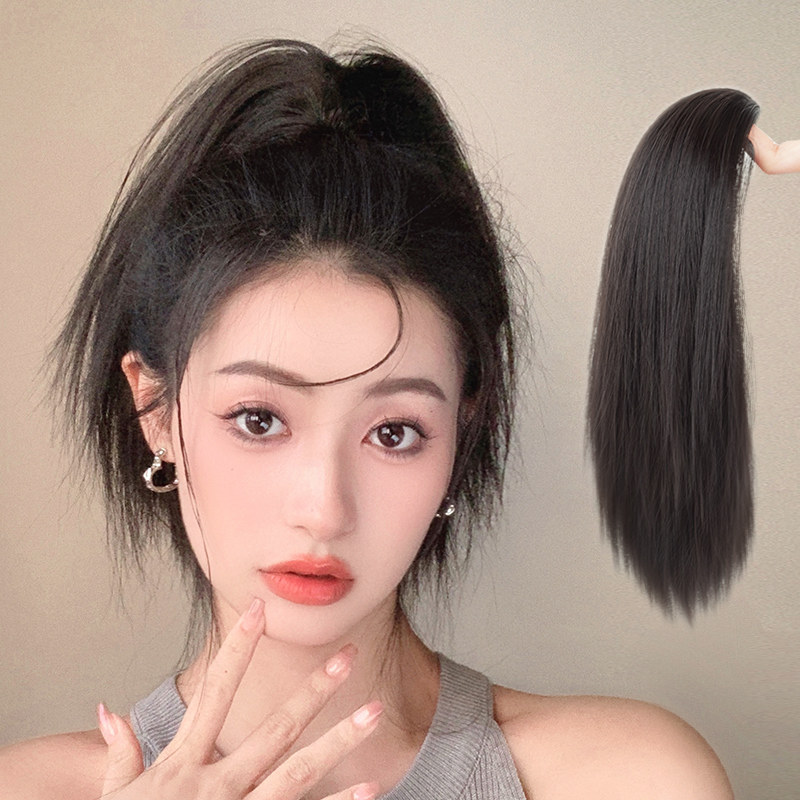 马尾假发女气质高马尾抓夹短直发彷真发假马尾蓬松高颅顶假发辫子