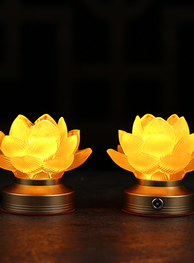 新款莲花灯菩萨佛供灯琉璃LED充电长明灯一对佛灯佛前供灯家用