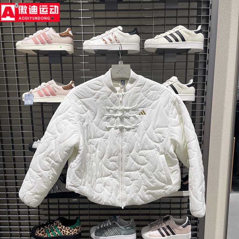 阿迪达斯女棉服2026春新中式满版绗缝马头保暖运动休闲外套KH2664