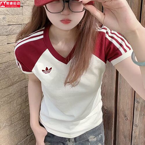 阿迪达斯adidas三叶草纯棉短袖2026夏季新款三条纹女子T恤 KE6163