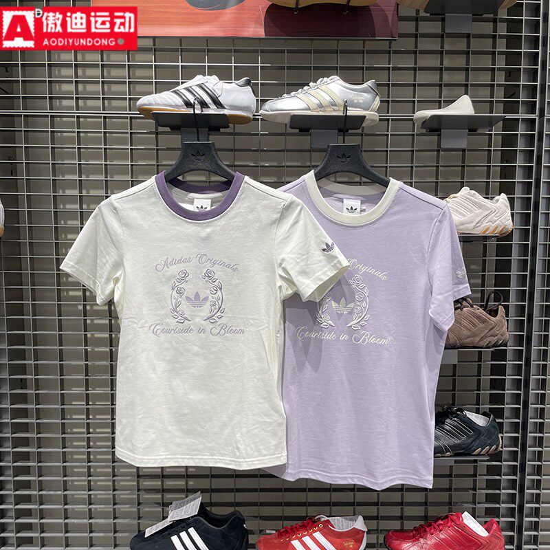 阿迪达斯三叶草女款2026夏新款纯棉亲肤休闲短袖T恤KY5734 KY5735