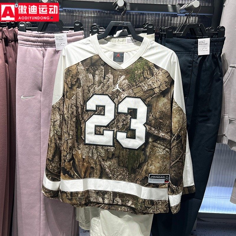 Nike耐克男装T恤2026春JORDAN 23拼接印花V领休闲长袖 IB3965-222