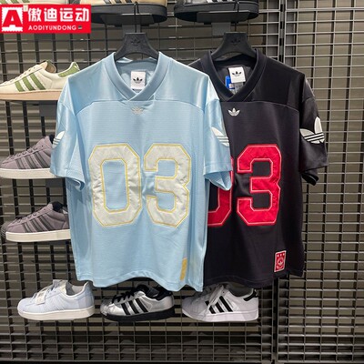 阿迪达斯三叶草男款2026夏新品宽松休闲V领短袖球衣KU3878 KU9215