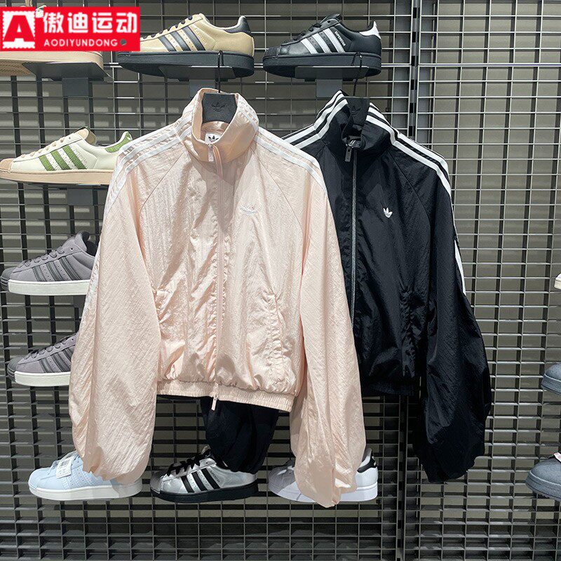 阿迪达斯三叶草女款2026夏款漏斗领运动宽松薄外套 KY5045 KY5046