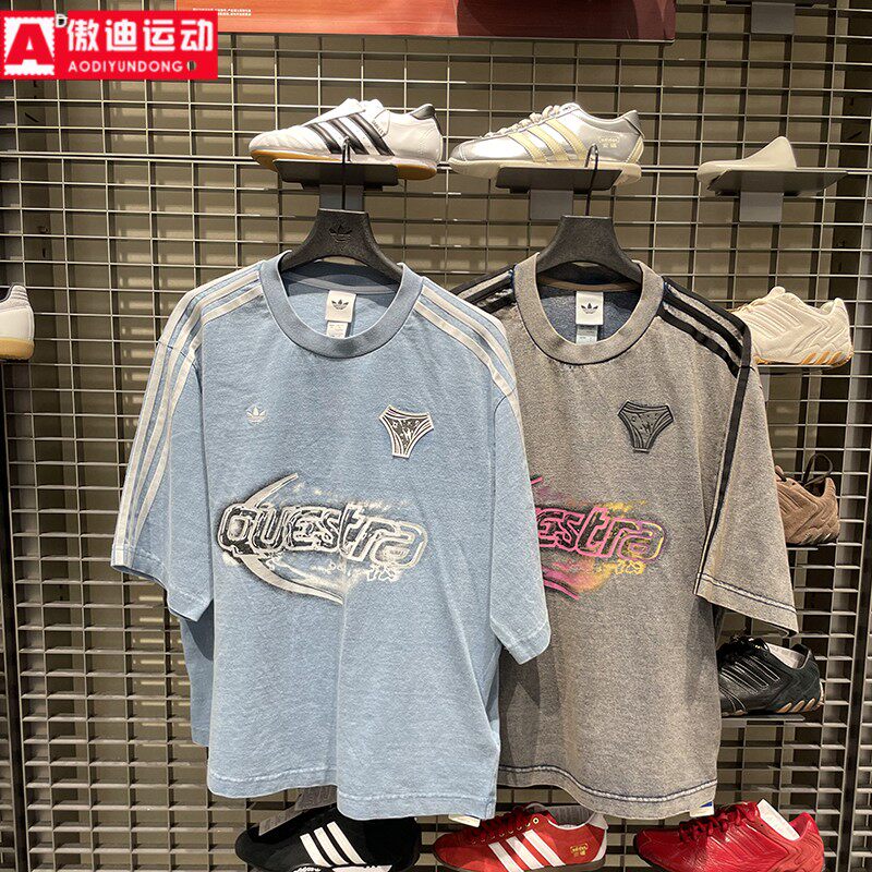 阿迪达斯三叶草女款2026夏款纯棉牛仔布运动短袖T恤KZ5011 KZ5012