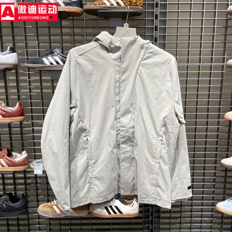 阿迪达斯男款2025冬户外防风宽松梭织运动休闲连帽夹克外套KS6484