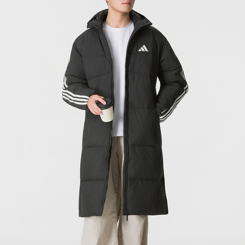 Adidas阿迪达斯男子2026冬款经典三条纹长款保暖羽绒服外套KG8201
