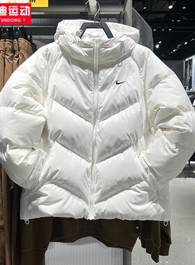 耐克羽绒服女2025冬新款连帽防风保暖纯色宽松休闲外套HV5236-100