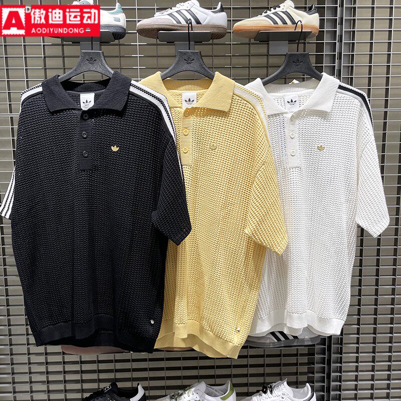 阿迪达斯男2025秋季款网眼钩针休闲运动透视短袖KE5815 5814 0403