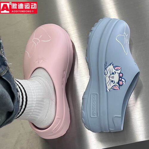阿迪达斯三叶草女鞋2025夏款玛丽猫联名款厚底增高运动拖鞋JR7150