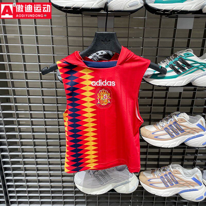 adidas阿迪达斯三叶草26夏季女子西班牙队连帽运动无袖背心KE2290