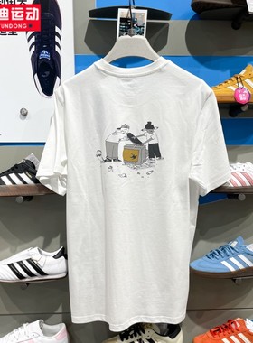 阿迪达斯三叶草男2025夏季款纯棉透气卡通印花运动圆领T恤 KA2248