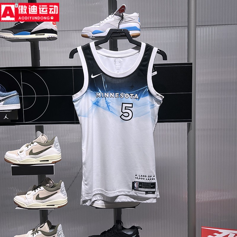 NIKE耐克男2025夏款透气苏达森林狼队运动篮球T恤背心 FQ4350-100