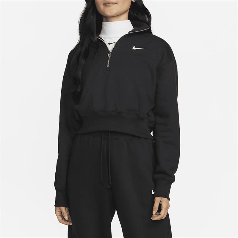 耐克女子套头衫2024冬新款时尚小勾半拉链加绒短款卫衣DQ5768-010