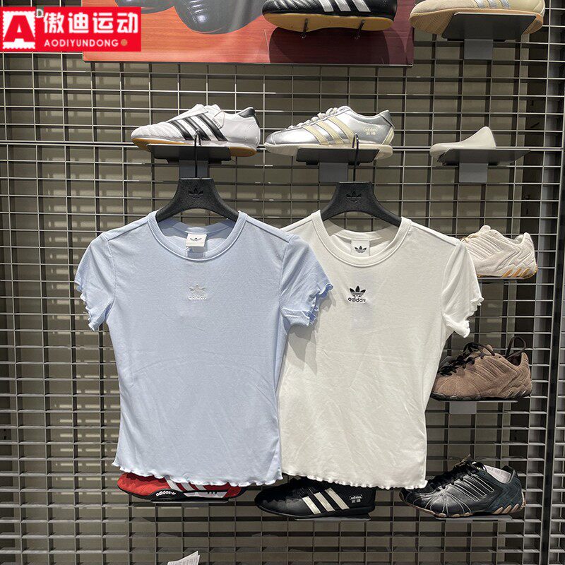 阿迪达斯三叶草女款2026夏款波浪边运动修身短袖T恤KE1107 KE1108