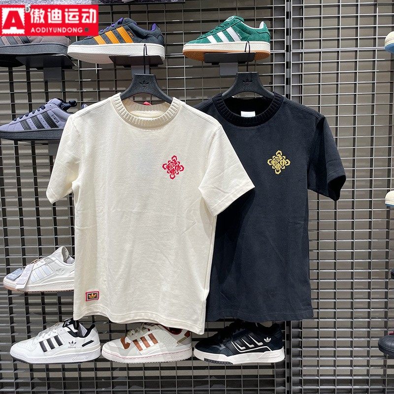 阿迪达斯三叶草男女款2026新年款CNY马年休闲纯棉短袖KT0713 0714