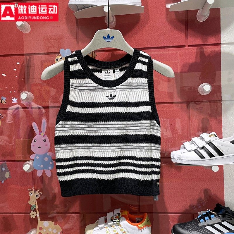 阿迪达斯三叶草针织短款无袖背心