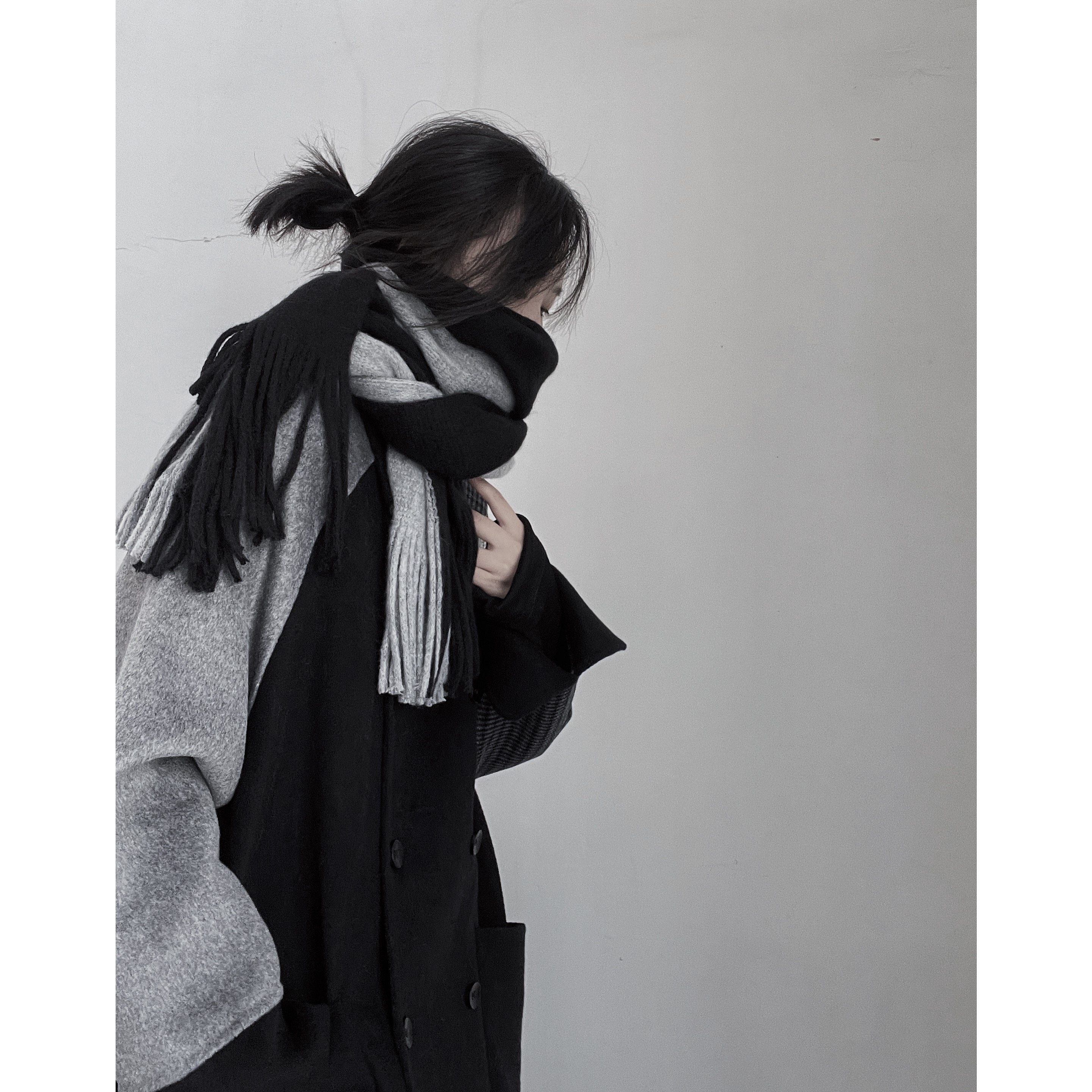 小众双色拼接仿羊绒围巾