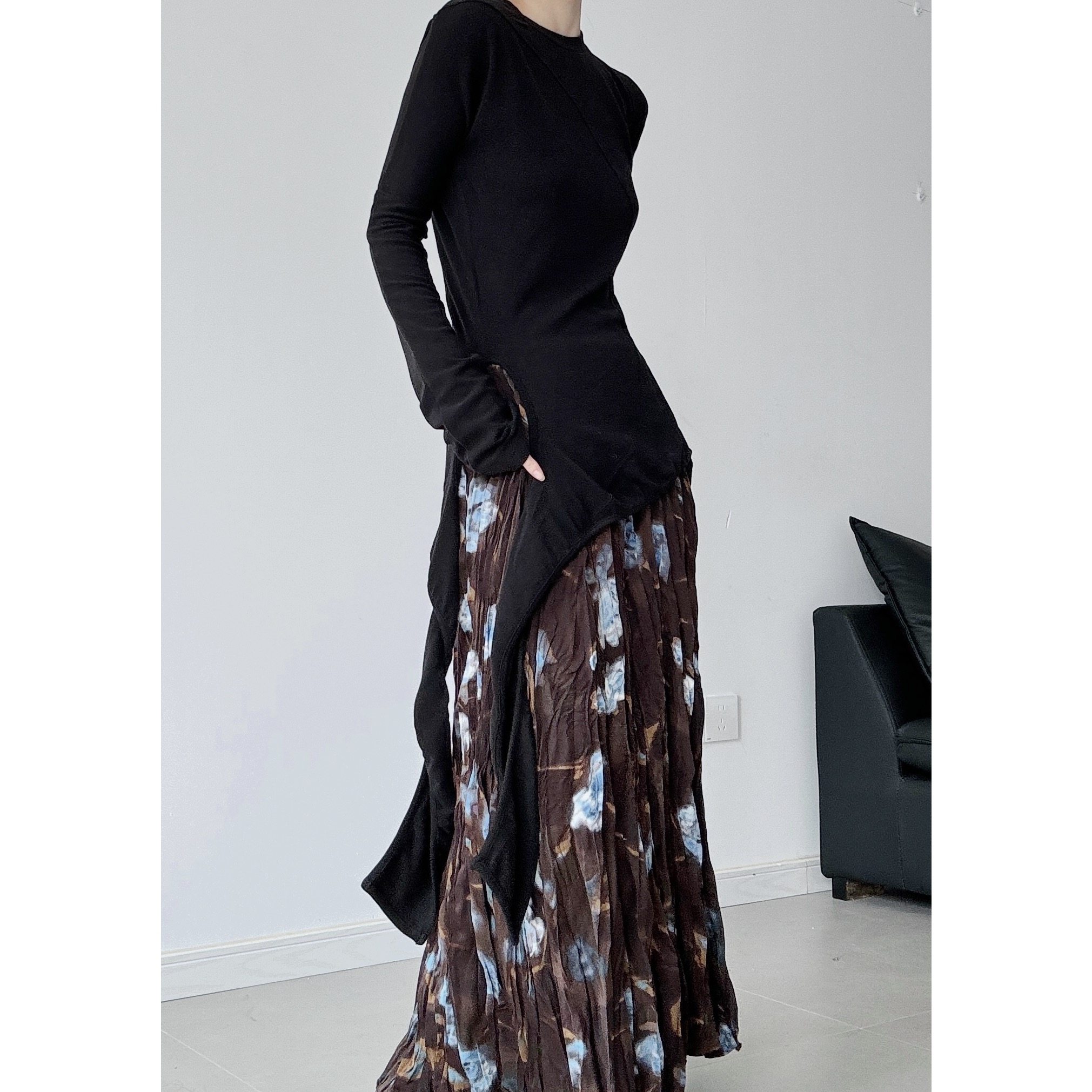 浮木兮/小众设计感不对称弧形绑带针织衫时髦叠穿修身长袖上衣