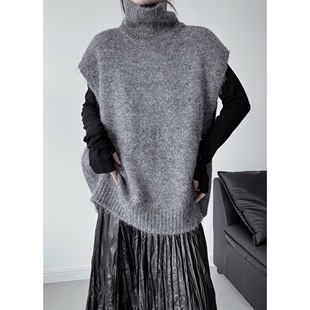 浮木兮 针织背心慵懒风叠穿马夹毛衣女秋冬 小众设计感高领无袖