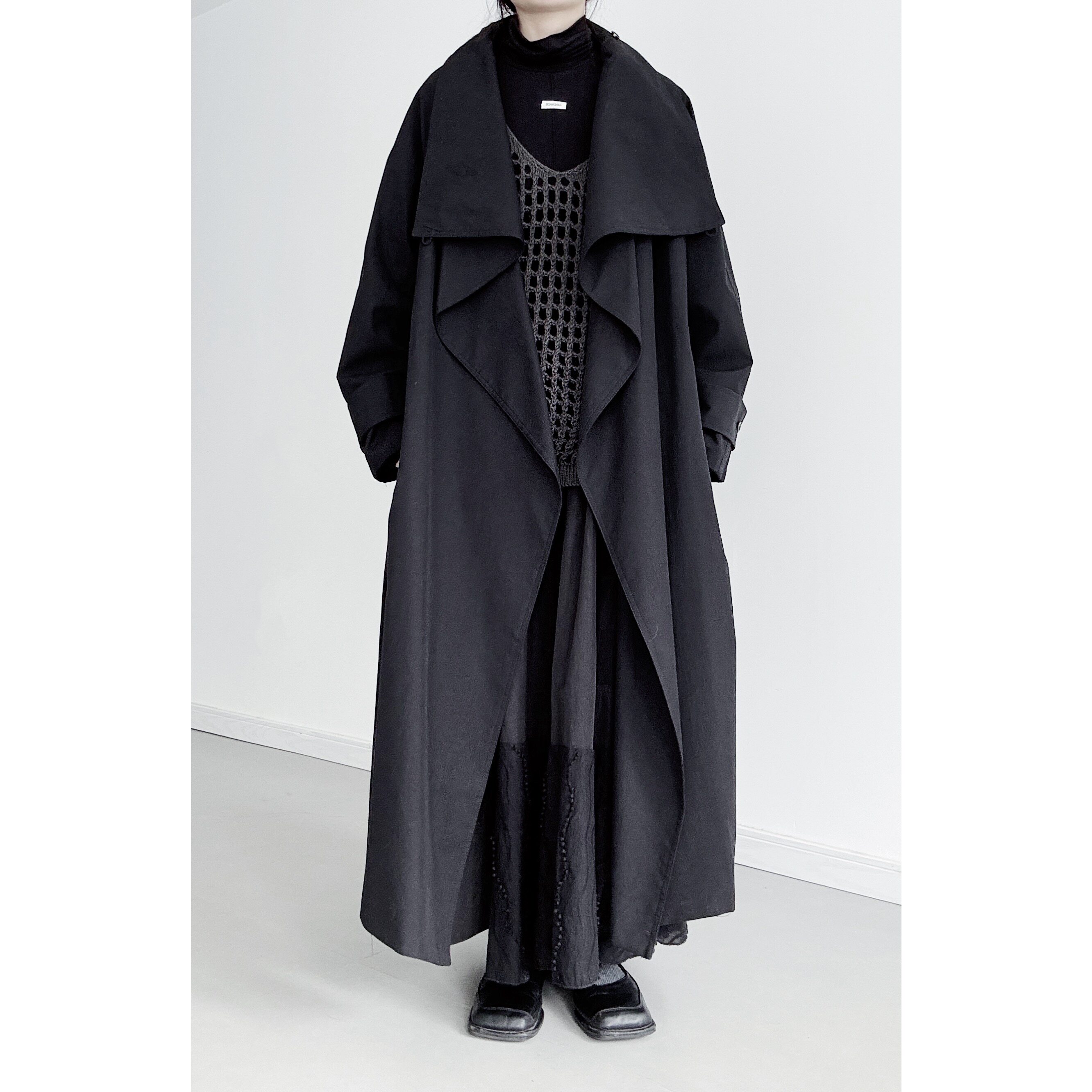 浮木兮/高智老钱风黑色长款风衣外套小众多穿法气质立领宽松大衣