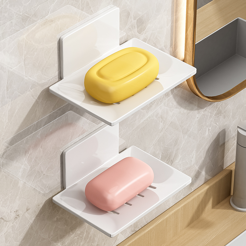 白色浴室肥皂盒创意沥水太空铝免打孔香皂碟卫生间置物架壁挂式-封面