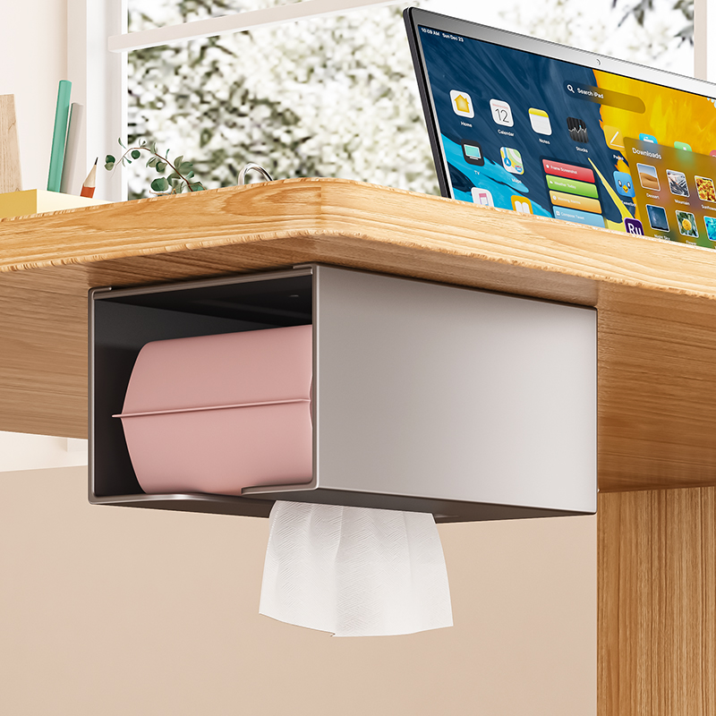 桌下纸巾盒隐形倒挂抽纸盒餐巾纸盒餐桌下壁挂式办公室桌面收纳盒