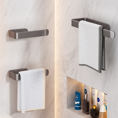 免打孔卫生间毛巾架太空铝单杆