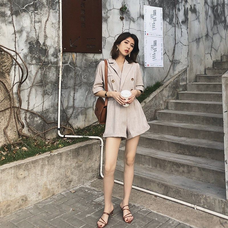 连体裤女夏2019韩版新款连身套装西装领收腰显瘦阔腿裤连衣短裤潮|ruв категории Женская одежда, брюки, брюки - от Buy2taobao.com для оказания профессиональной услуги покупки агента Taobao